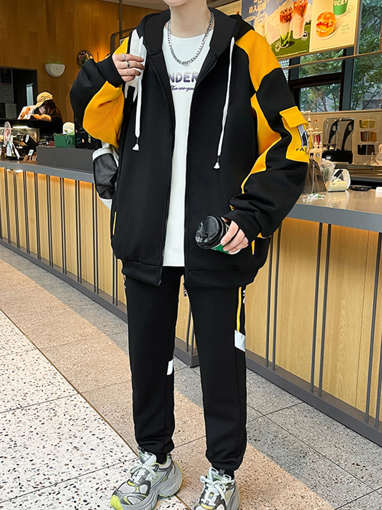 Fuente de fabricantes de trajes casuales para hombres con logotipo de primavera y otoño Cardigan chaqueta con capuz pantalones deportivos de dos piezas