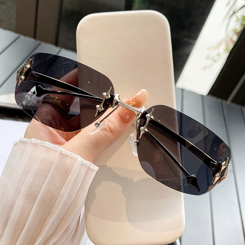 Frameless Chamfered Sunglasses For Men Stylish Design Star Patterned Y2K Unique Small Square Frame New Hot_voghion.com
