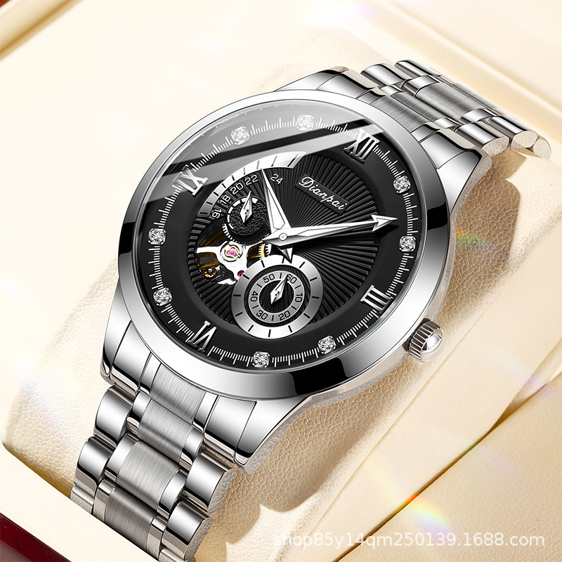 Dianpai Black Samurai Hollow Automatic Mechanical Watch Men's Stainless Steel Famous Watch Waterproof Fashion Men's Wristwatch