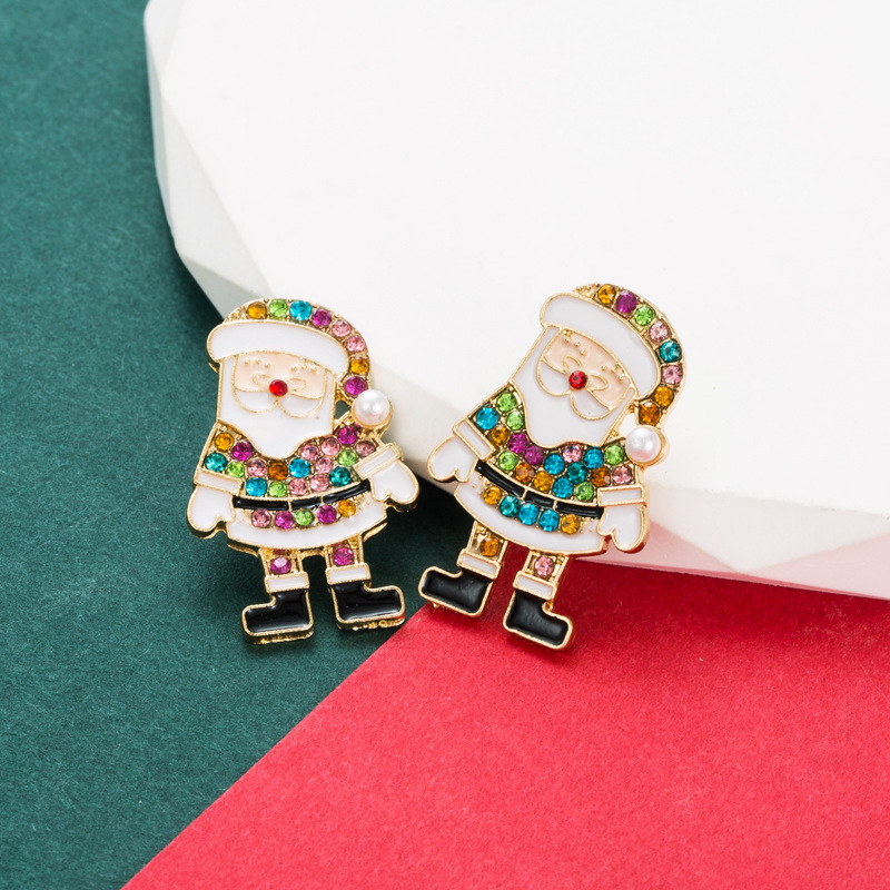 1 Pair Quantity Festival Occasion Alloy Material Cute Santa Claus Alloy Enamel Artificial Pearls Rhinestones Women's Ear Studs 1 Pair