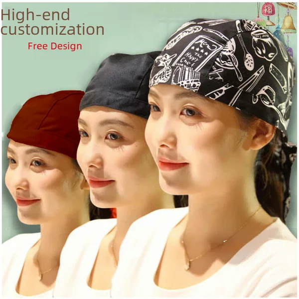 Chef Hat Men's and Women's Work Hat Forward Hat Cap Baseball Cap Pirate Hat Baotou Ribbon Turban Fast Food Kitchen