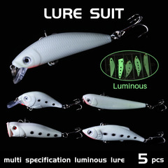 Complete Set for Night Fishing: Full-Body Luminous Lure, Hard Baits, Minnow Pop Rocking Small Fat Vib Lead Pen