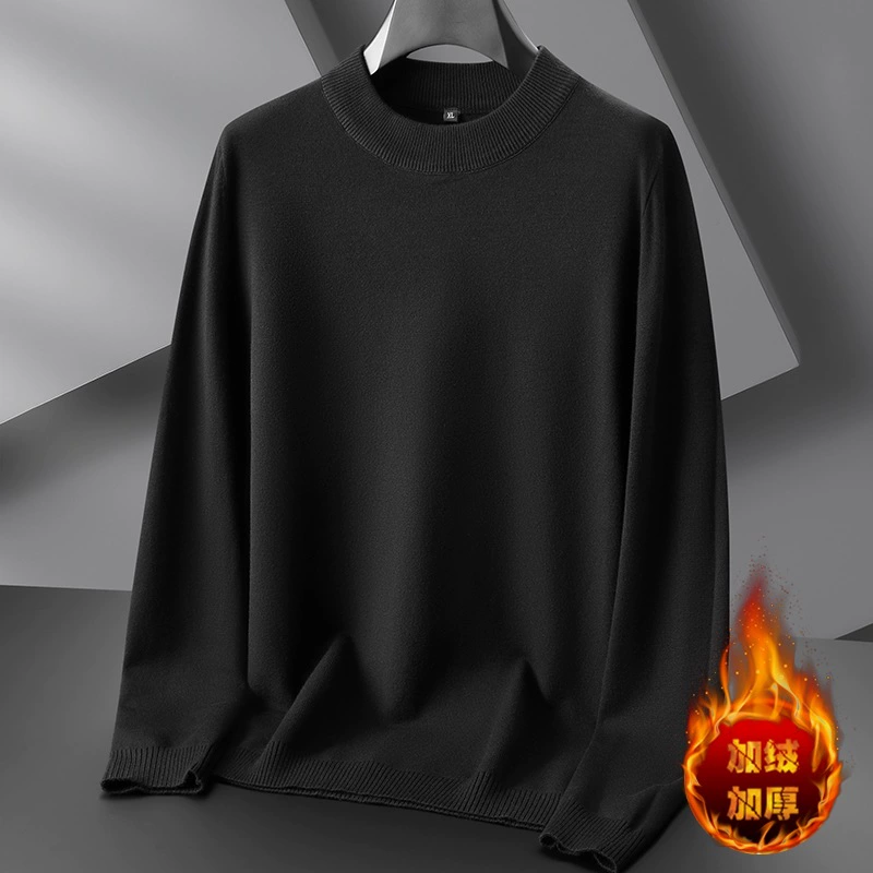 Fat Brother 2023, новинка осень-зима, Мужская водолазка большого размера на флисовой подкладке с высоким воротом, вязаная Базовая рубашка с длинным рукавом