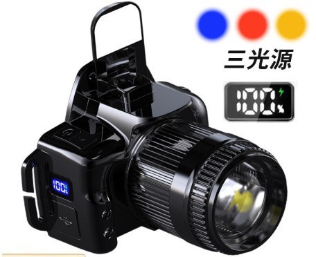 国境を越えた人気の LED ヘッドライト、白色レーザー超高輝度ヘッドマウントカメラライト、超長バッテリー寿命懐中電灯、充電式ヘッドライト|undefined