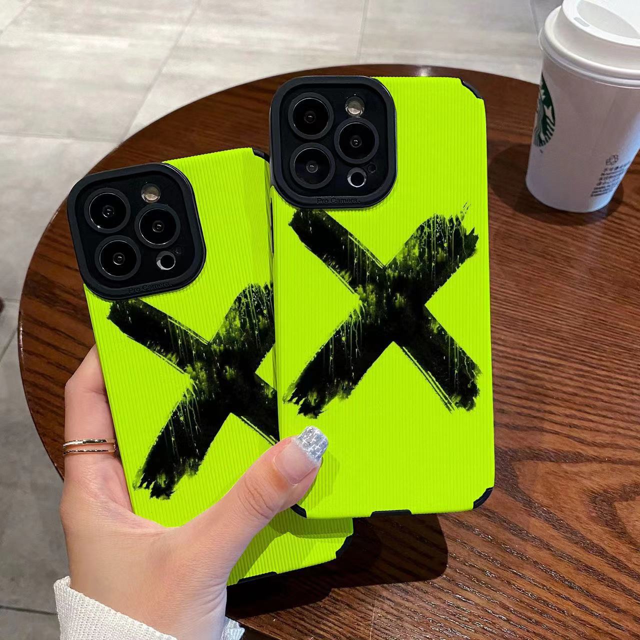 Suitable for minimalist black large fork iPhone 15 promax Apple 14 phone case with full wrapped edges and xsmax stripes_voghion.com