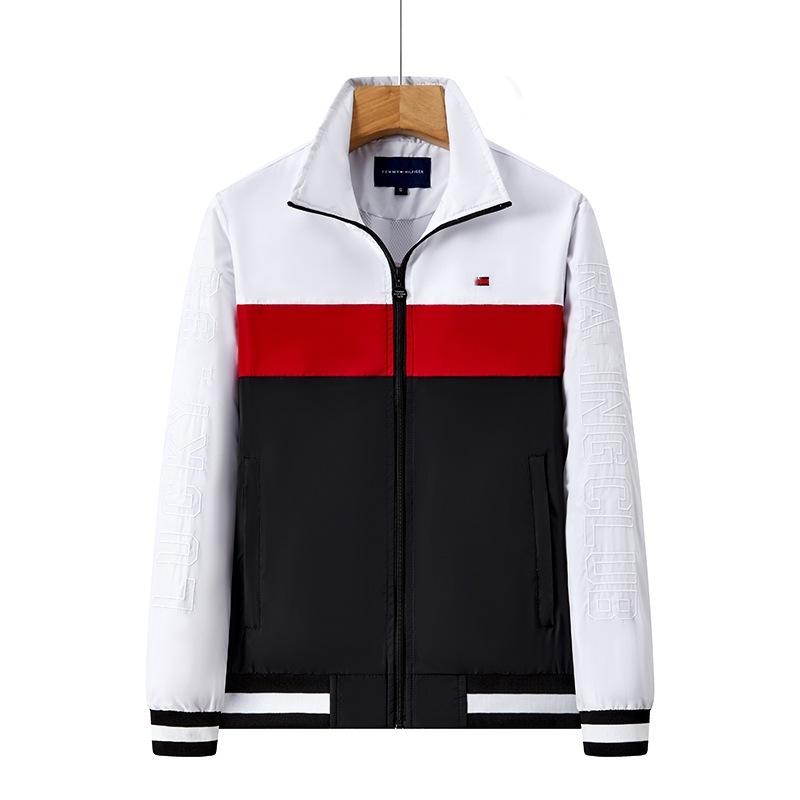 Tangjia Embroidered Small Logo Men's Stand Collar Cardigan Jacket, Spliced TOM Cross-Border Quality Men's Jacket, Casual Windbreaker