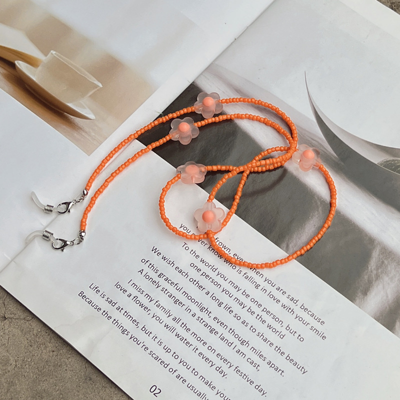 Summer Series Orange Flower Bead Glasses Hanging Neck Chain 85cm Length Buckle Sunglasses Chain Women's Bead Chain