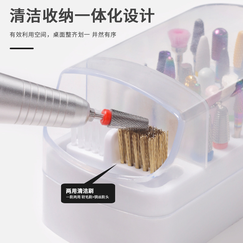 Transfronteriza nueva manicura 30-agujero de molienda cabeza de almacenamiento de limpieza dos-en-uno manicura de molienda caja de la cabeza de limpieza caja de exhibición de polvo