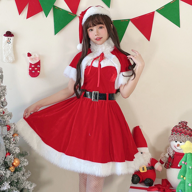 Japanese Santa Claus Red Sexy Tube Top Dress Stage Christmas Outfit Female Christmas Costume Cross-Border Export