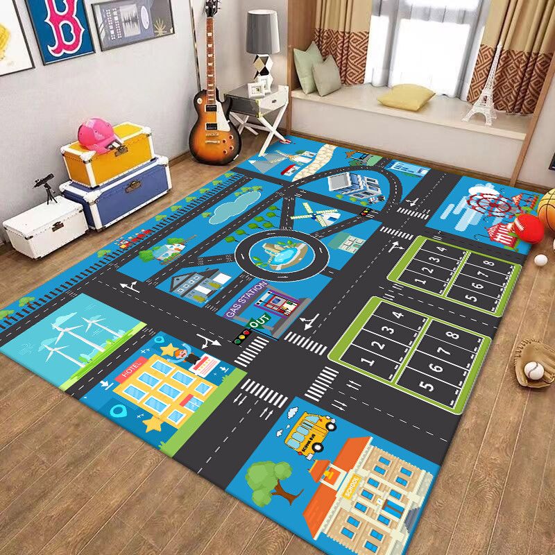 Jogos infantiles estacionamiento alfombra puzzle alfombra sala de estar dibujos animados hogar dormitorio alfombra de rastreo a prueba de ruido anti-caída antideslizante