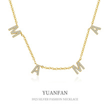 远梵925纯银气质锆石锁骨链小众欧美母亲节MAMA字母项链跨境现货