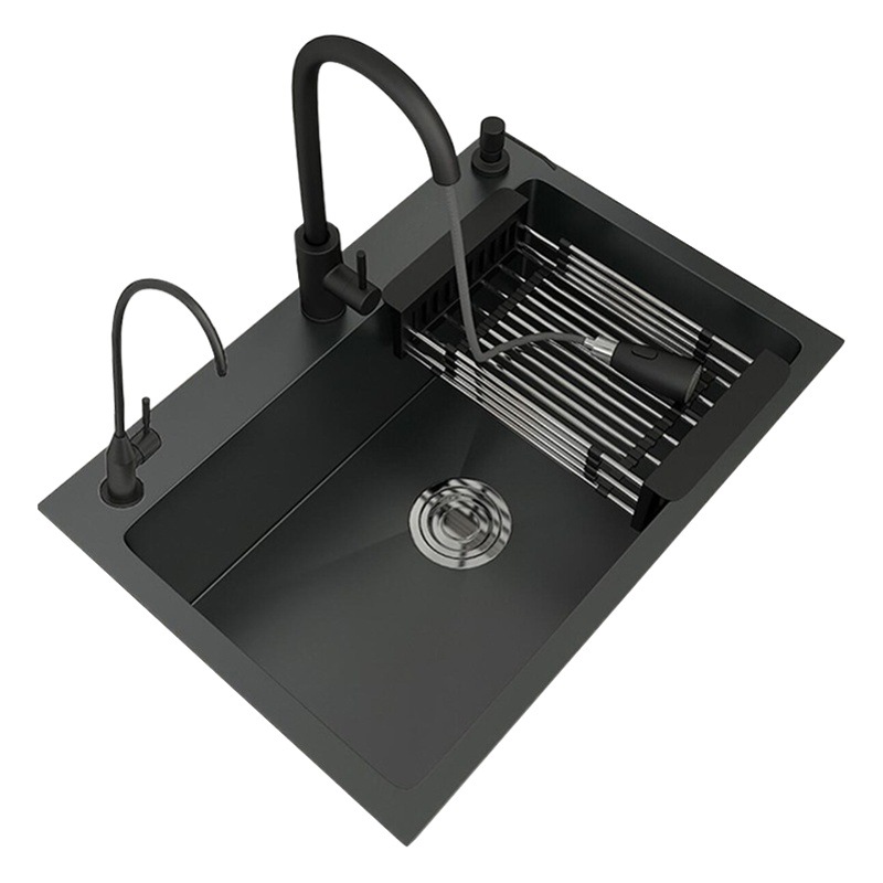 [Liso de fábrica] Acero inoxidable grande de una sola ranura para el hogar, fregadero engrosado a mano, fregadero de cocina, fregadero de lluvia voladora