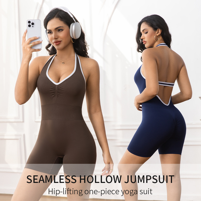 Cross-Border One-Piece Yoga Outfit for Women with Deep Back Cut, One-Piece Fitness Wear, Butt-Lifting Yoga Sports Bodysuit Cross-Border One-Piece Yoga Outfit for Women with Deep Back Cut, One-Piece Fitness Wear, Butt-Lifting Yoga Sports Bodysuit