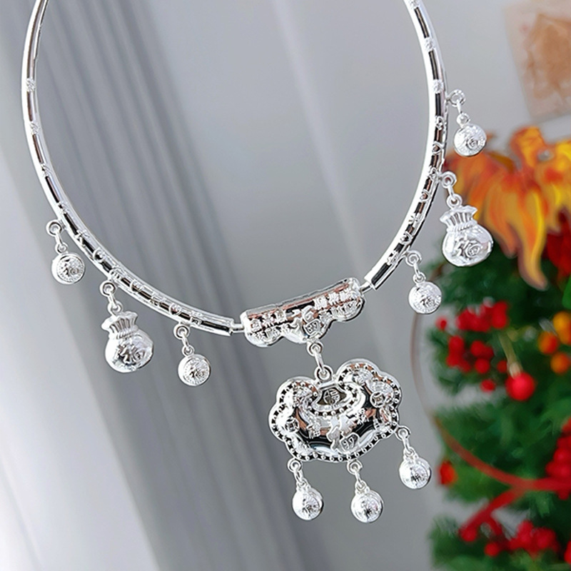 Baffold Long Life Lock 999 collar de plata esterlina collar de bebé cerradura de plata para niños cerradura de seguridad bebé luna llena regalo de aniversario