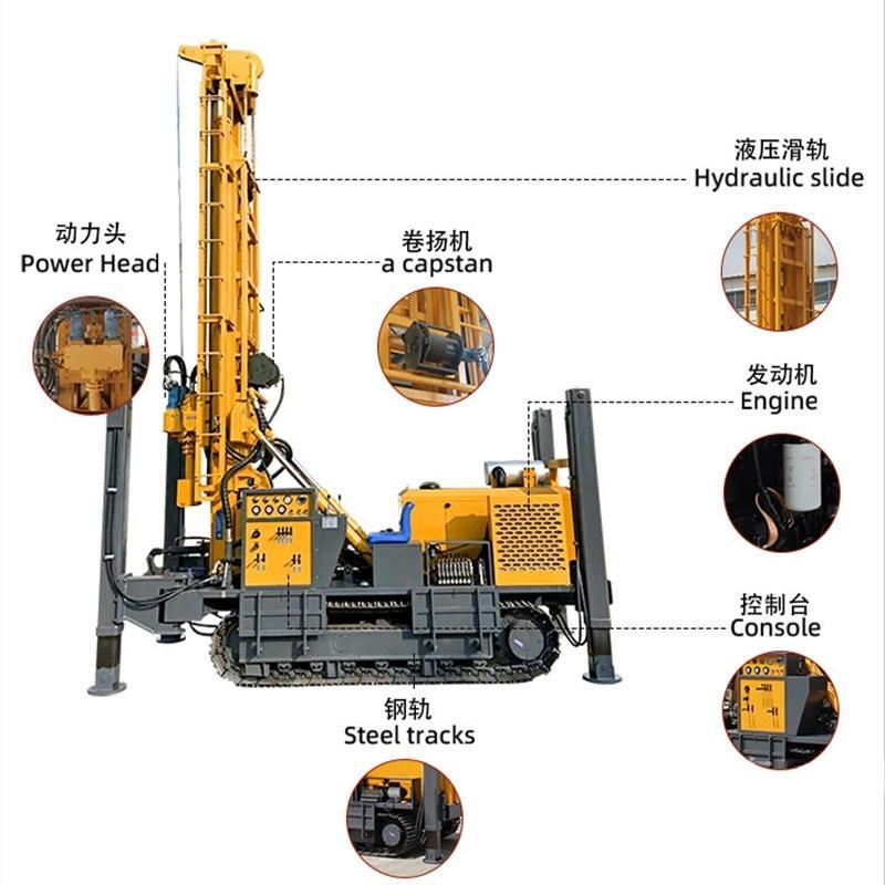 Perforación de pozo neumático tipo rastreo de elevación hidráulica automática diesel equipo de perforación de pozo personalizado 200300m