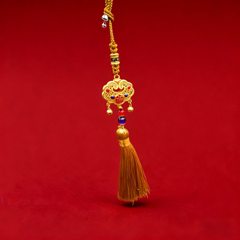 Cinnabar Car Hanging Amulet for Good Luck and Safety, New Year Red Gold-Eating Beast Lucky Cat Car Hanging Ornament Wholesale