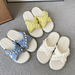 網紅拖鞋女外穿時尚外出高顏值仙女風新款松糕底珍珠涼拖鞋女