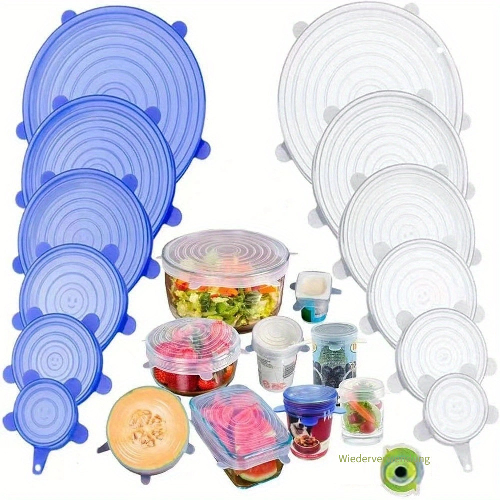 6-piece set of silicone food preservation lids, heating sealing lids, kitchen round silicone food wrap sealing lids wholesale