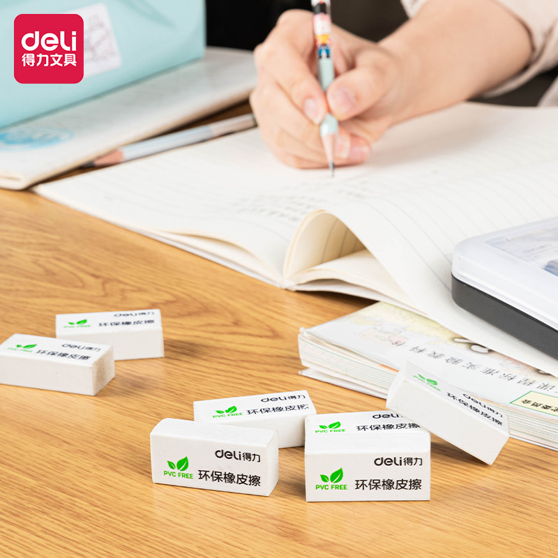 Borrador Deli para estudiantes, para escribir, exámenes y dibujo, 71071, borrador simple, portátil, blanco