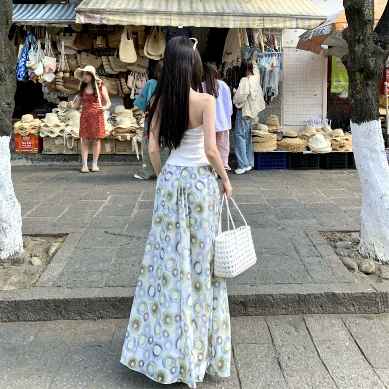 Design light and thin long skirt, A-line, print