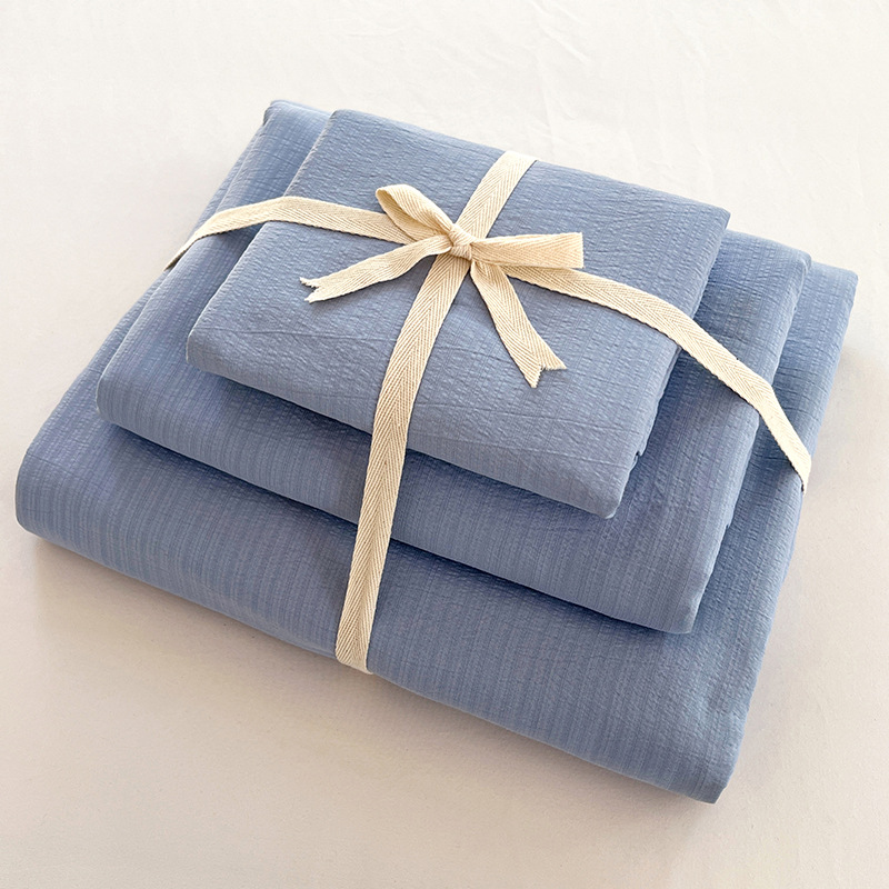 Juego de Ropa de Cama Youyixin de Doble Capa de Gasa de Color Sólido de Cuatro Piezas, Funda Nórdica, Sábana, Estilo Sábana Ajustable, Juego de Tres Piezas para Dormitorio Individual de Estudiantes, Tela Cepillada.