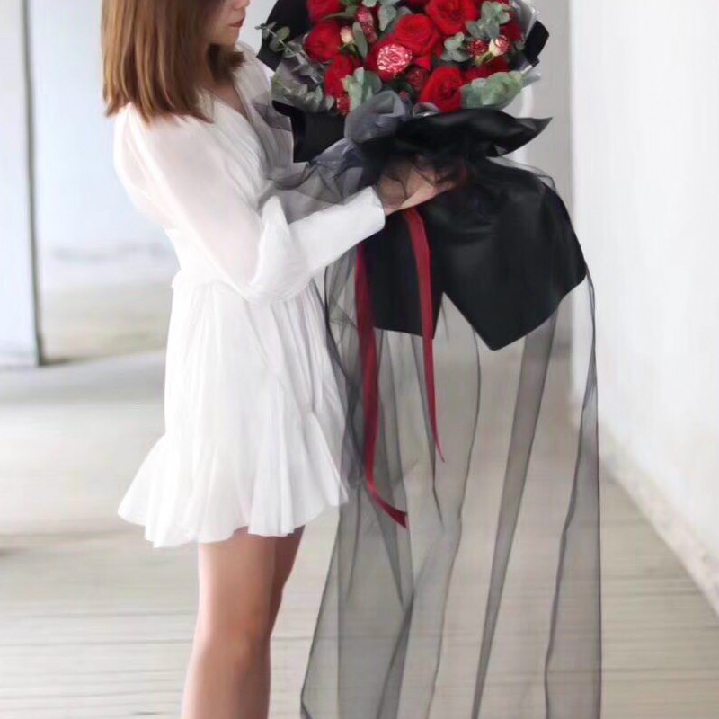 Hadas hilo suave blanco flor envuelta malla Hilo de perlas ramo negro boda cortina de hilo de nieve flor de malla de embalaje image 3