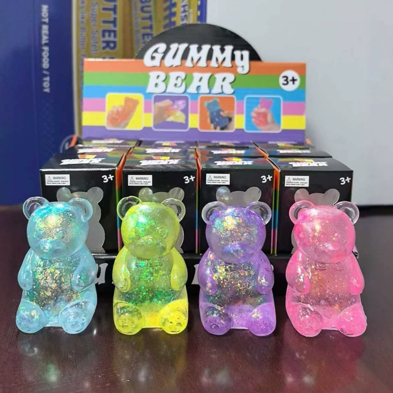 Cross-border bestseller TPR maltose bear squishy toy, soft rubber gold glitter bear, aurora stress-relief vent toy, slow rebound Cross-border bestseller TPR maltose bear squishy toy, soft rubber gold glitter bear, aurora stress-relief vent toy, slow rebound