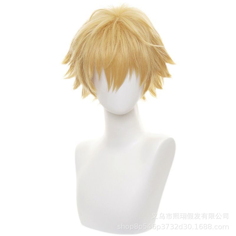 [Xi] sierra eléctrica Cosplay anime Peluca de oro amarillo anti-rizado cos pelo corto en stock