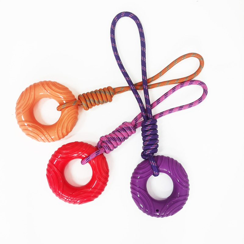 Transfronterizo nuevo juguete para mascotas anillo de tracción de cuerda de nylon sonido molar Limpieza de dientes elástico resistente a mordeduras perro de entrenamiento de juguete