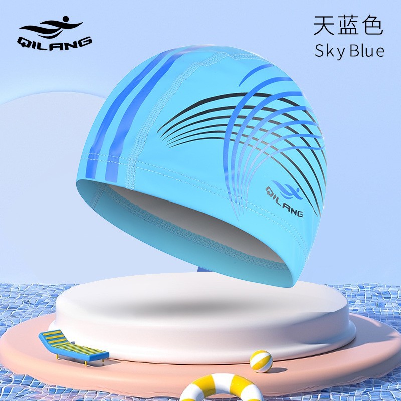Adulto gorra de natación al por mayor moda impresa protección del oído Pelo Largo PU gorra de entrenamiento unisex gorra de natación