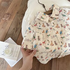 Chenma Children's Shirt 2023 Summer Model for Boys and Girls, Dog Full Print Cartoon Shirt, Baby Casual Collarless Short Sleeve Trendy T-shirt