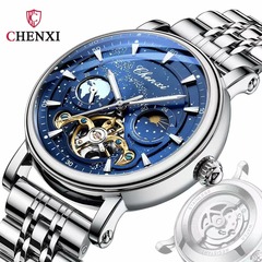 CHENXI Dawn Galaxy Moon Phase Skeleton Tourbillon Mechanical Watch Luminous Business Fully Automatic Mechanical Watch Men's Watch