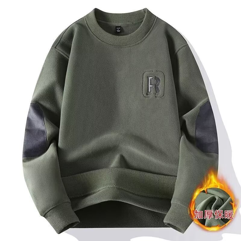 Men's Winter Double-Sided Polar Fleece Thickeneded Sweatshirt Sweater Embroidered Quality Sweater Men's Polar Fleece Round Neck Sweatshirt Men