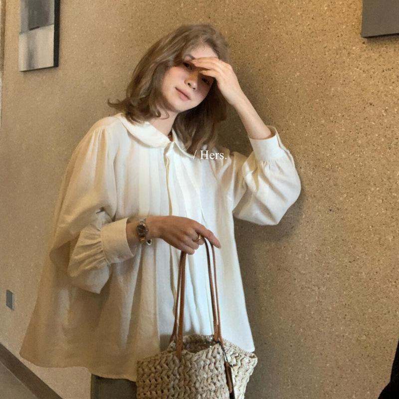 Hers Sweet and Simple Korean-Style Spring/Summer Casual Loose Slimming Doll Collar Long-Sleeve Shirt for Women 80312