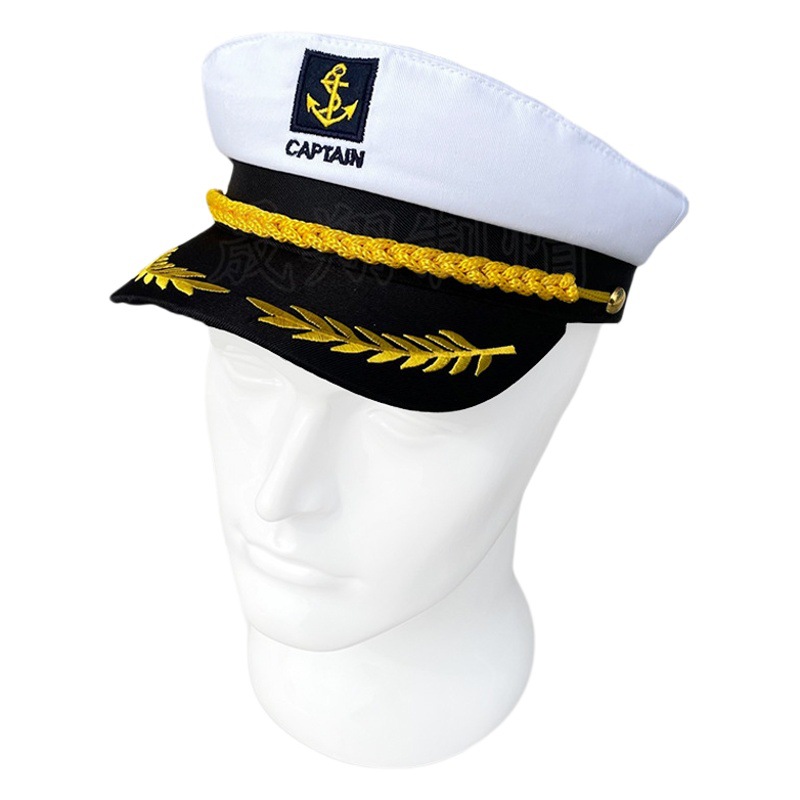 Cross-Border Christmas Halloween Sailor Hat Flat-Top Captain Embroidered Adjustable Beach Sun Protection European and American Hat