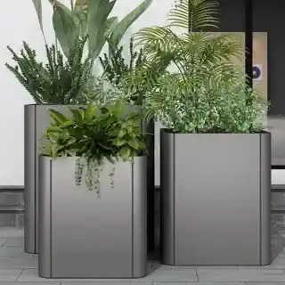 Caja de flores de acero inoxidable al aire libre combinación de cama de flores móvil divisoria de péndulo exterior departamento de ventas valla municipal caja de plantación de tanque de flores
