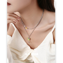 天然珍珠沙滩酒杯项链女双层叠戴时尚设计颈链轻奢气质甜酷风项饰