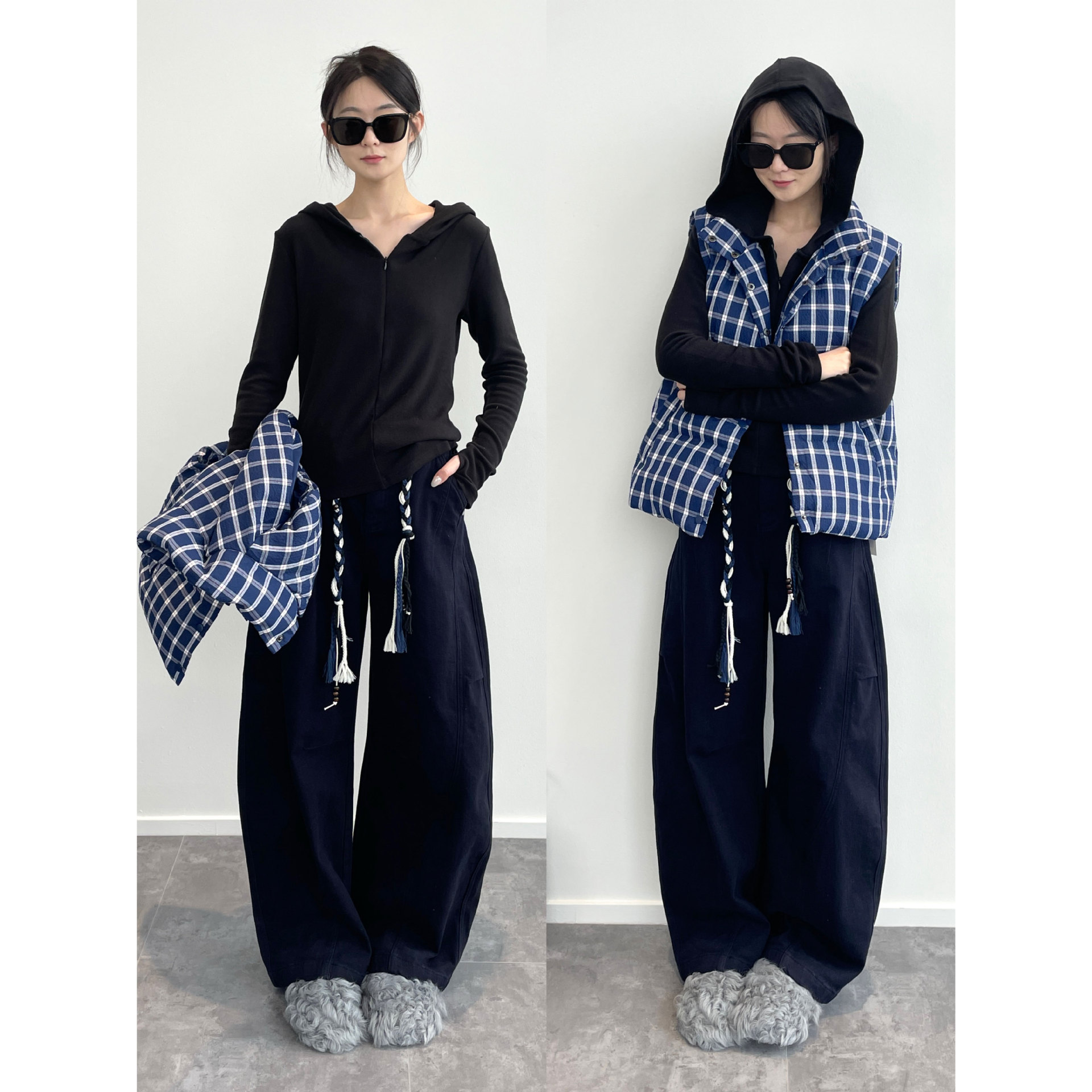 Nanyu Buyer Store Order Brushed Thin Velvet Blue Scimitar Jeans Plus Velvet Workwear Wide Leg Jeans Winter