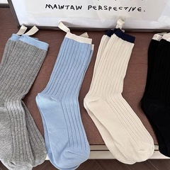 後跟布標襪子女夏季薄款棉襪ins潮韓國日系運動灰色春秋長中筒襪