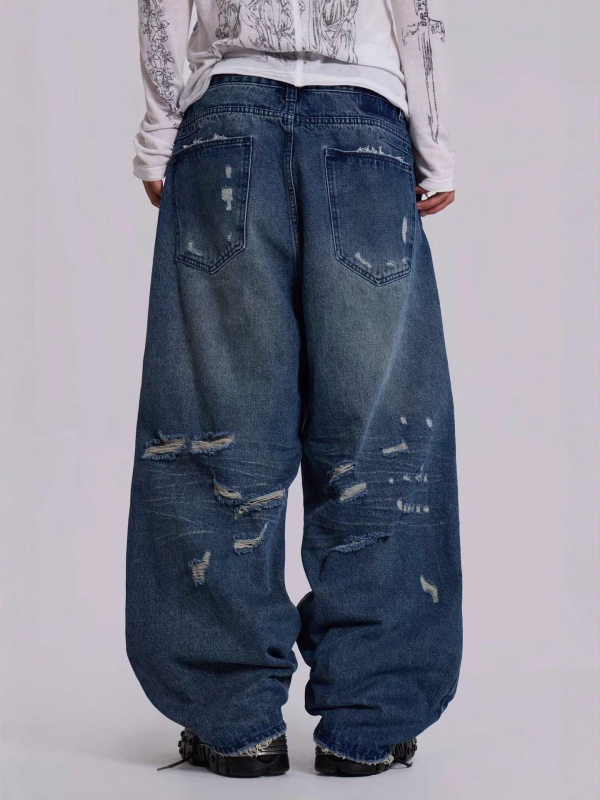 European and American Cross-Border Street Style Jade Londen Fringed Distressed Ripped Jeans for Men and Women