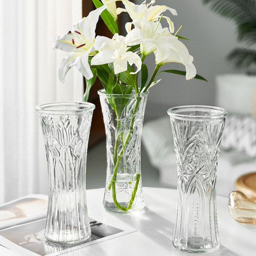 Manufacturer's straight hair transparent simple hydroponic rich bamboo glass vase crystal living room flower arrangement dried flower ornaments