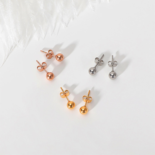 Live streaming elegant mini 18k rose gold plated glossy bead earrings for women titanium steel small gold bean earrings