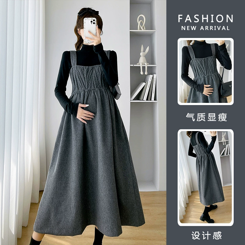 Настоящий выстрел в ассортименте осенне-зимнее облегающее водолазка + шерстяная юбка на подтяжках, платье для беременных от комплекта