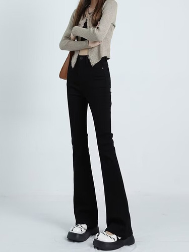 Women's 2025 Autumn High-Waisted Petite Straight Leg Jeans Slimming Flared Pants Leggings for Outerwear