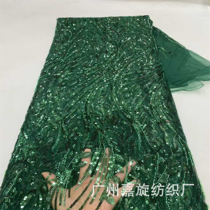现货非洲亮片水草花珠管薄纱蕾丝面料女装连衣裙晚礼服布料sequin|undefined