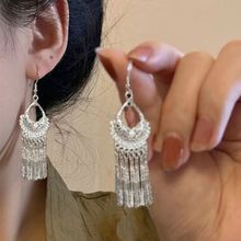 仿银苗族寨风耳环波西米亚长款树叶流苏少数民族苗寨风耳坠耳饰女