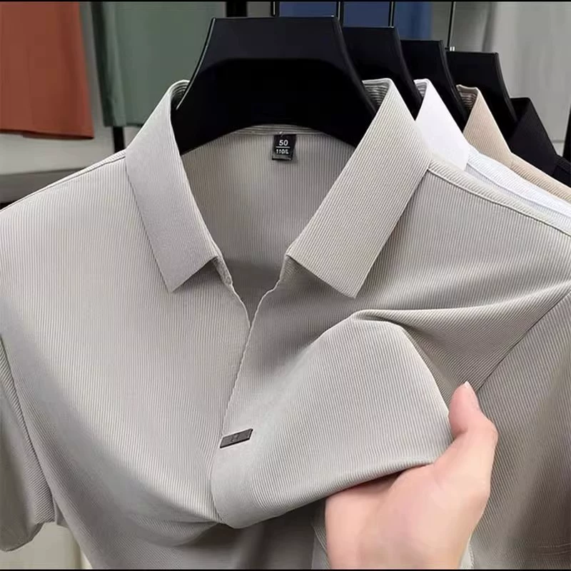 Элитное поло, тонкая шелковая трендовая футболка с коротким рукавом, V-образный вырез
