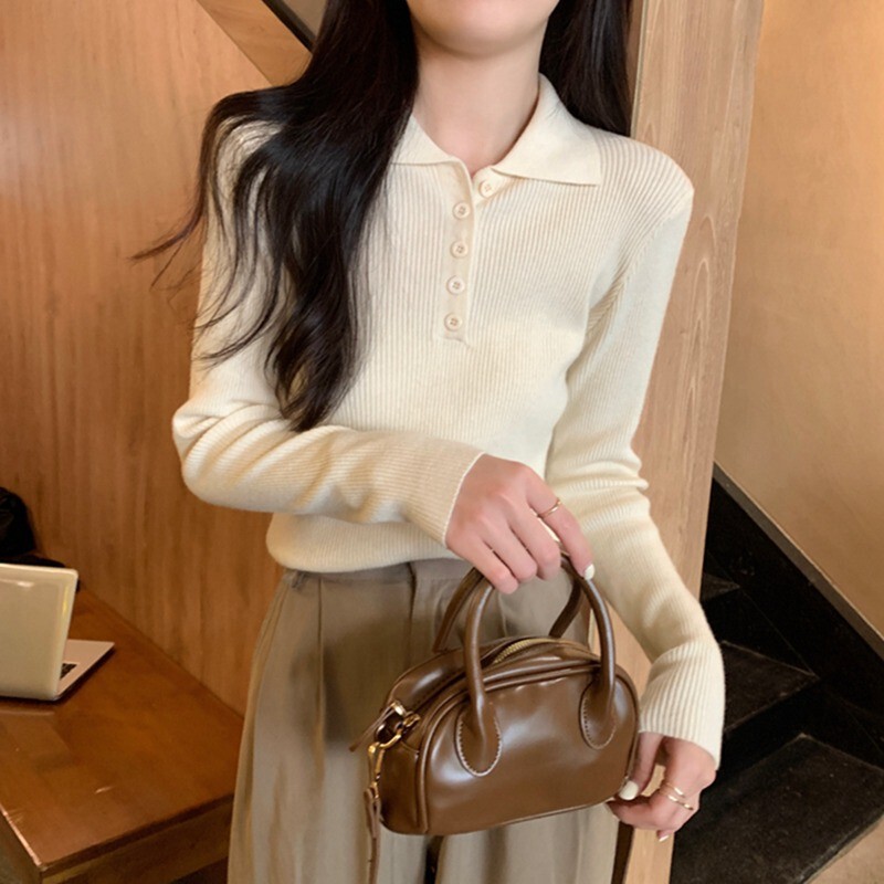 POLO Collar Knitted Sweater Women's Autumn and Winter 2024 New Top Base Shirt Inner Design Niche Lapel Sweater Women POLO Collar Knitted Sweater Women's Autumn and Winter 2024 New Top Base Shirt Inner Design Niche Lapel Sweater Women