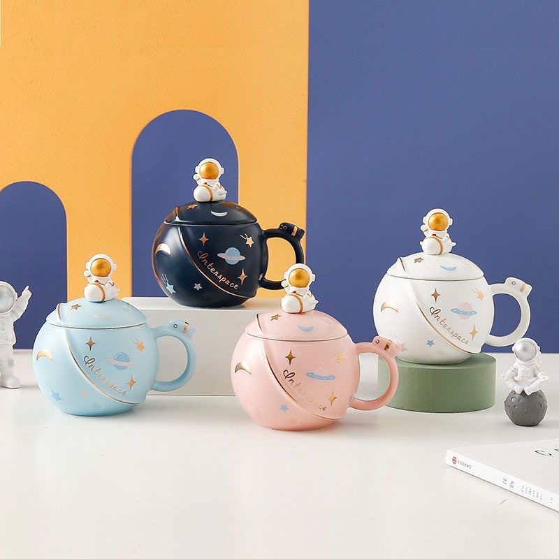 Ceramic Planet Mug With Lid Creative Coffee Cup For Couples Gift_voghion.com