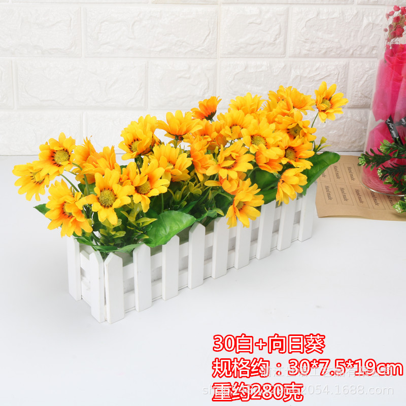 Casa sala de estar flor decorativa planta artificial traje de decoración de flores valla de madera decoración de flores artificiales olla pequeña ventana belleza